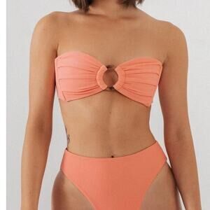 Montce Tori Ties Bandeau Top & Paula Bikini Bottoms Briefs Coral Sz M NWT Medium